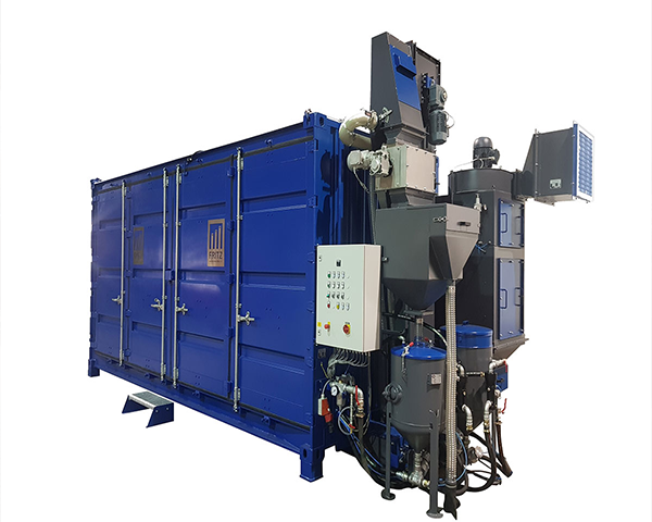 Strahlcontainer 20 Fuss High Cube Side Door mit Trommelmagnetabscheider und elektrischem Rüttelsieb