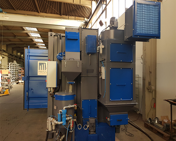 Strahlmittelrückführung und Aufbereitung im Strahlcontainer – Komponentenansicht